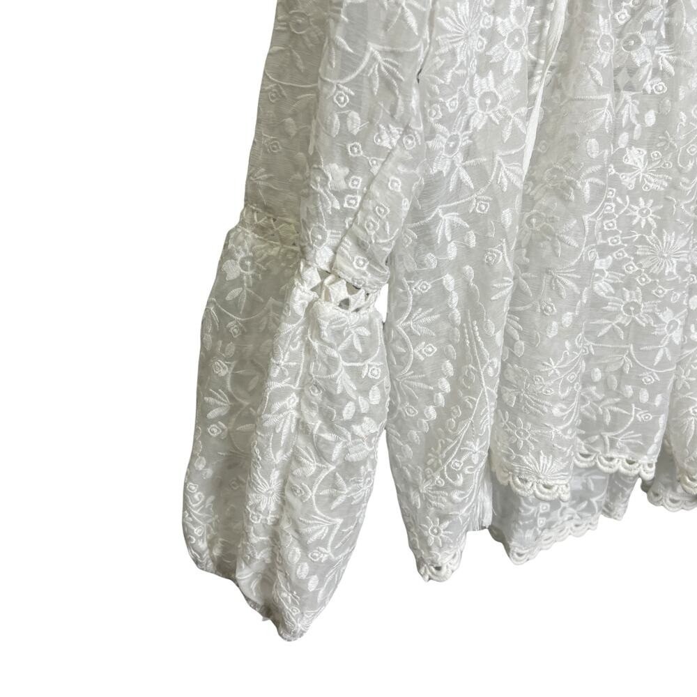 Miss June Blouse Womens 10 White Embroidered Boho Tassel Lantern Sleeve Top - Picture 5 of 8